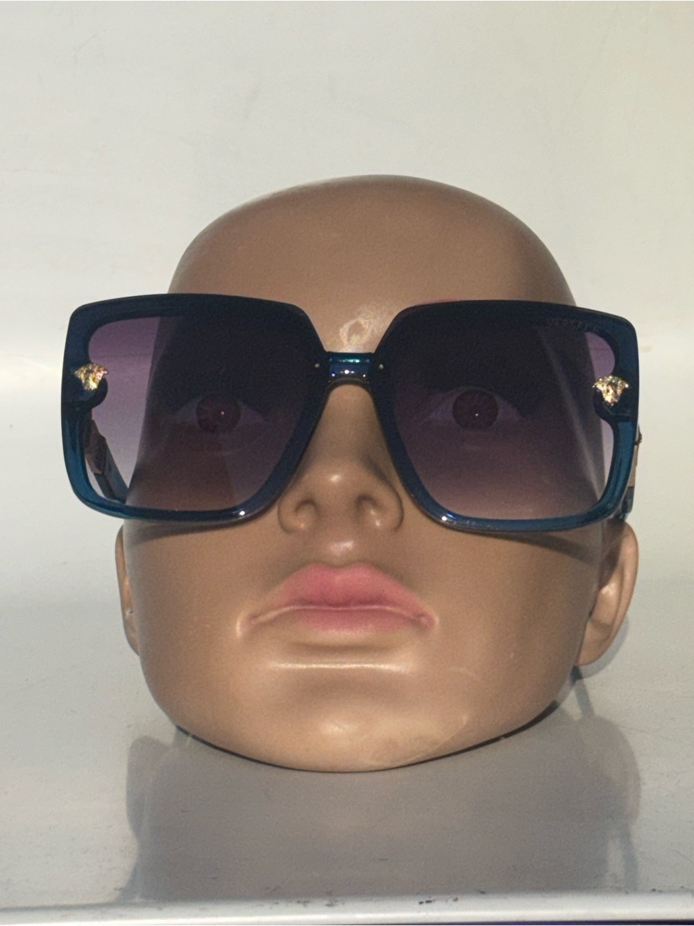 Blue Oversized Square Sunglasses | Luxe Gold Accent Designer Inspired Shades - Picture 6 of 9